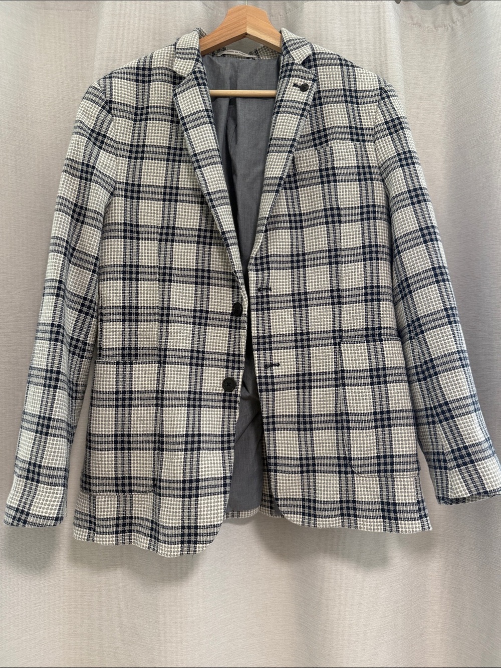 Zara White and Navy Checked Blazer
